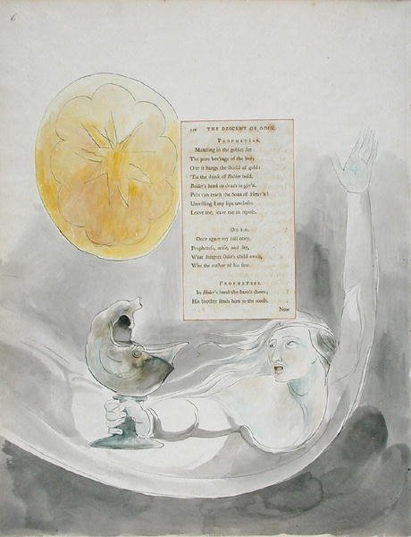 The Descent of Odin, design 82 teoksesta The Poems of Thomas Gray (wc, kynä ja muste paperille) tekijältä William Blake