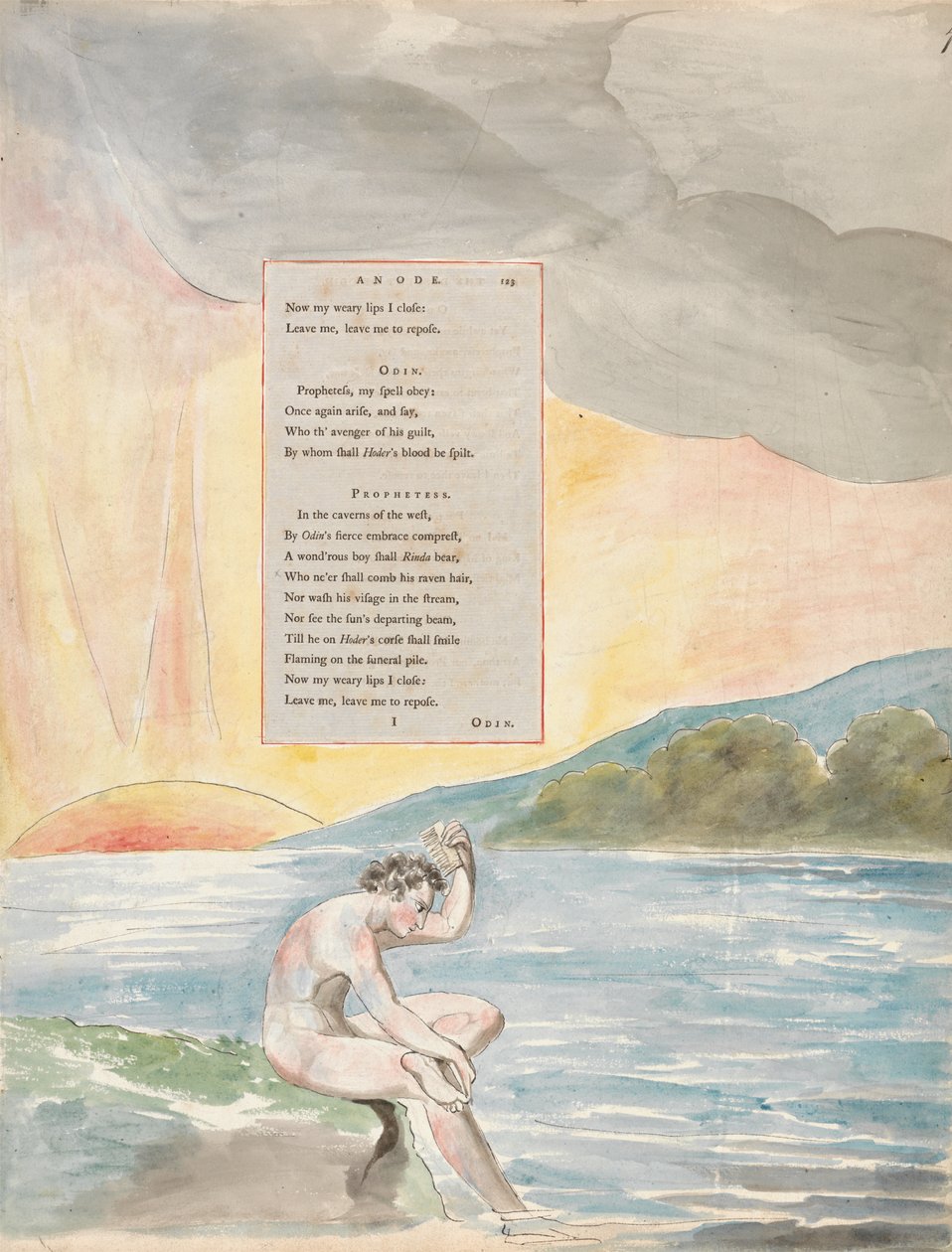 The Descent of Odin, design 83 teoksesta The Poems of Thomas Gray, 1797-98 (wc kynällä ja musteella paperilla) tekijältä William Blake
