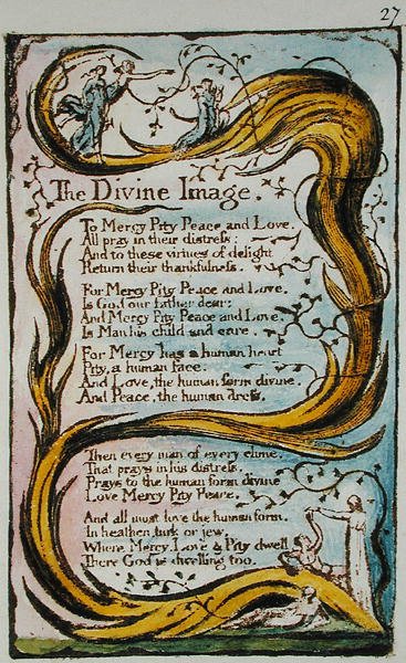 Jumalallinen kuva, kuvitus teoksesta Songs of Innocence and of Experience (Bentley Copy L) pl.27 (Bentley 18) 1789-94 (reliefisyövytys kynällä ja wc:llä paperille) tekijältä William Blake