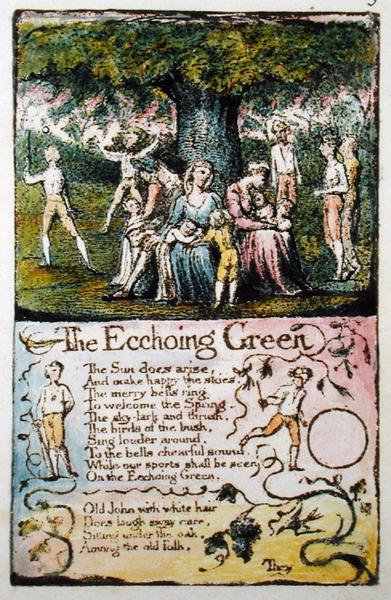 Kaikuvihreä, levy 5 (Bentley 6) julkaisusta Songs of Innocence and of Experience (Bentley Copy L) 1789-94 (kohotettu etsaus kynällä ja wc:llä) tekijältä William Blake