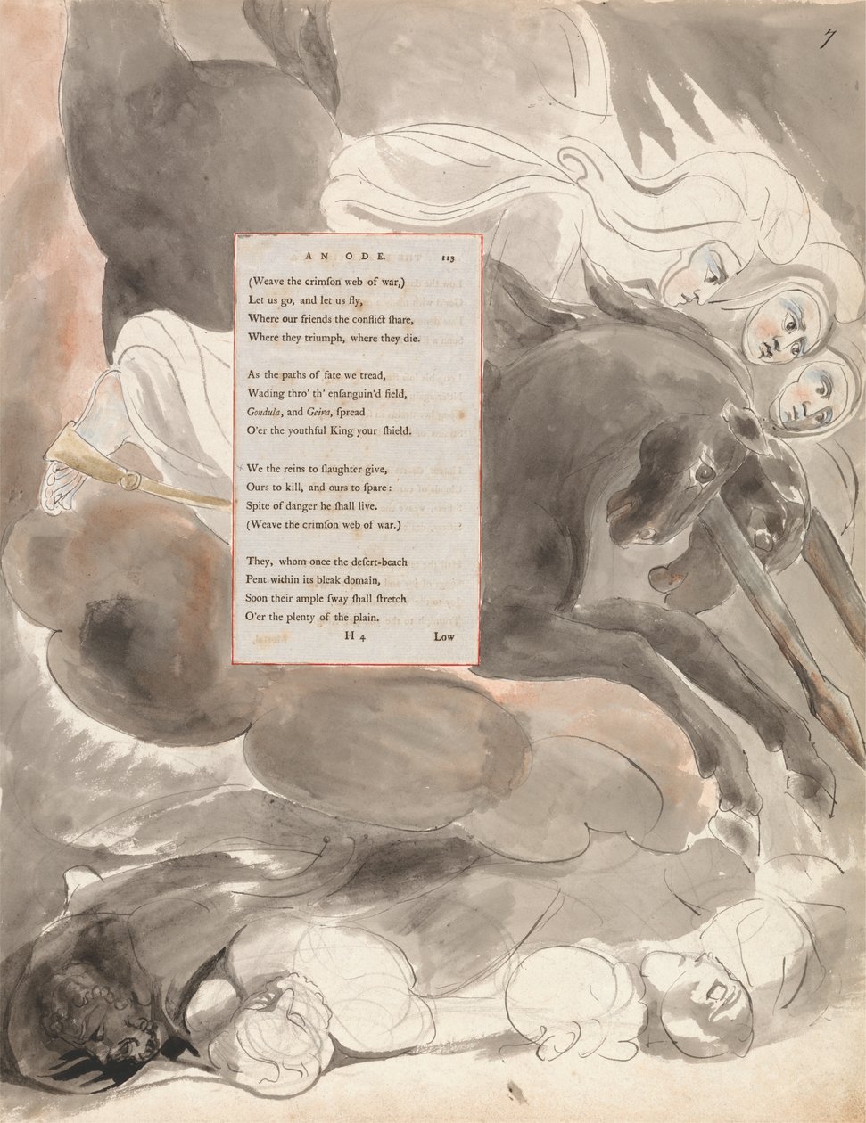 The Fatal Sisters, design 63 teoksesta The Poems of Thomas Gray, 1797-98 (wc kynällä ja musteella paperille) tekijältä William Blake