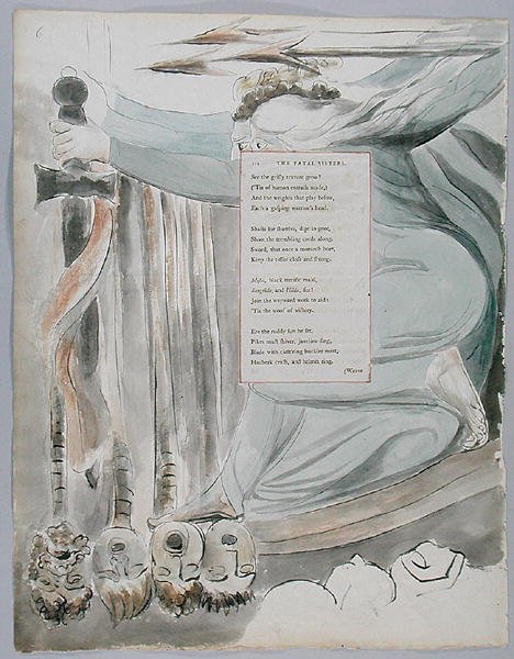 The Fatal Sisters, design 72 teoksesta The Poems of Thomas Gray, 1797-98 (wc kynällä ja musteella paperille) tekijältä William Blake