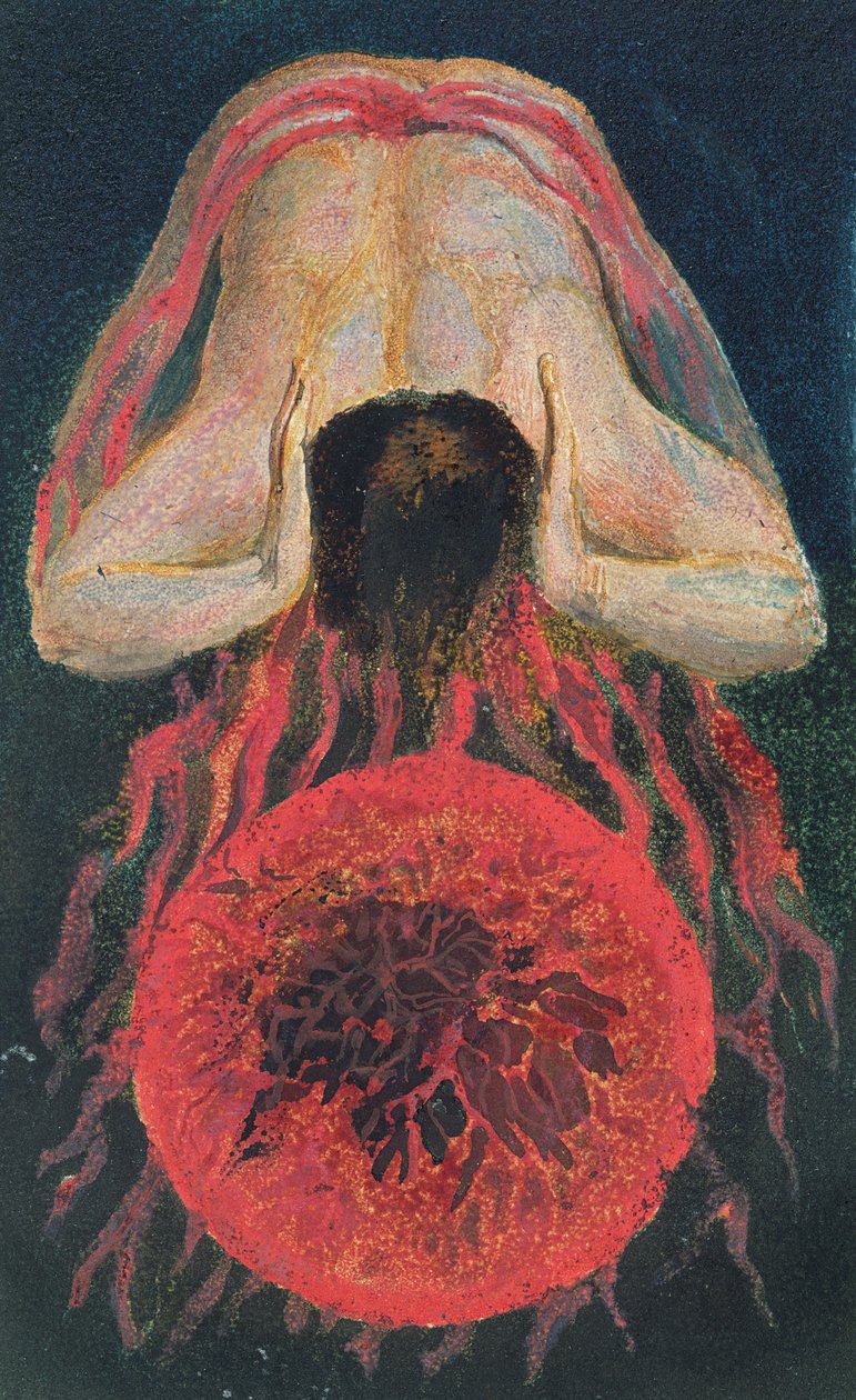 The First Book of Urizen, levy 17, 1794 (reliefi etsaus viimeistelty wc:ssä paperille) tekijältä William Blake