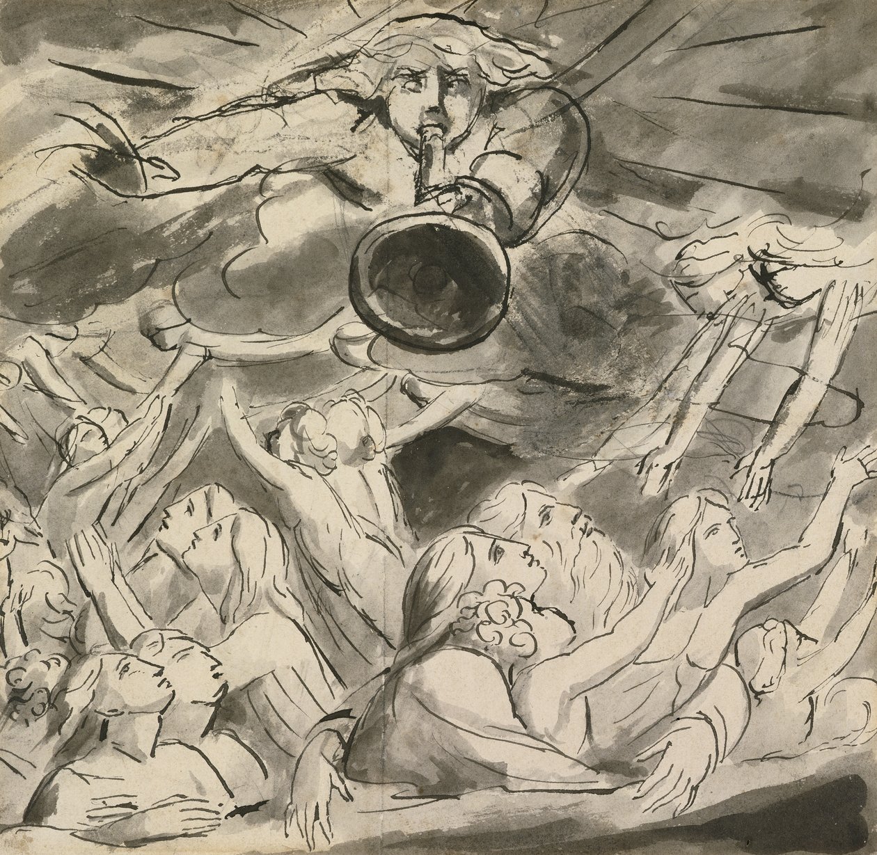 Viimeinen trumpetti (kynä ja muste pesulla paperille) tekijältä William Blake