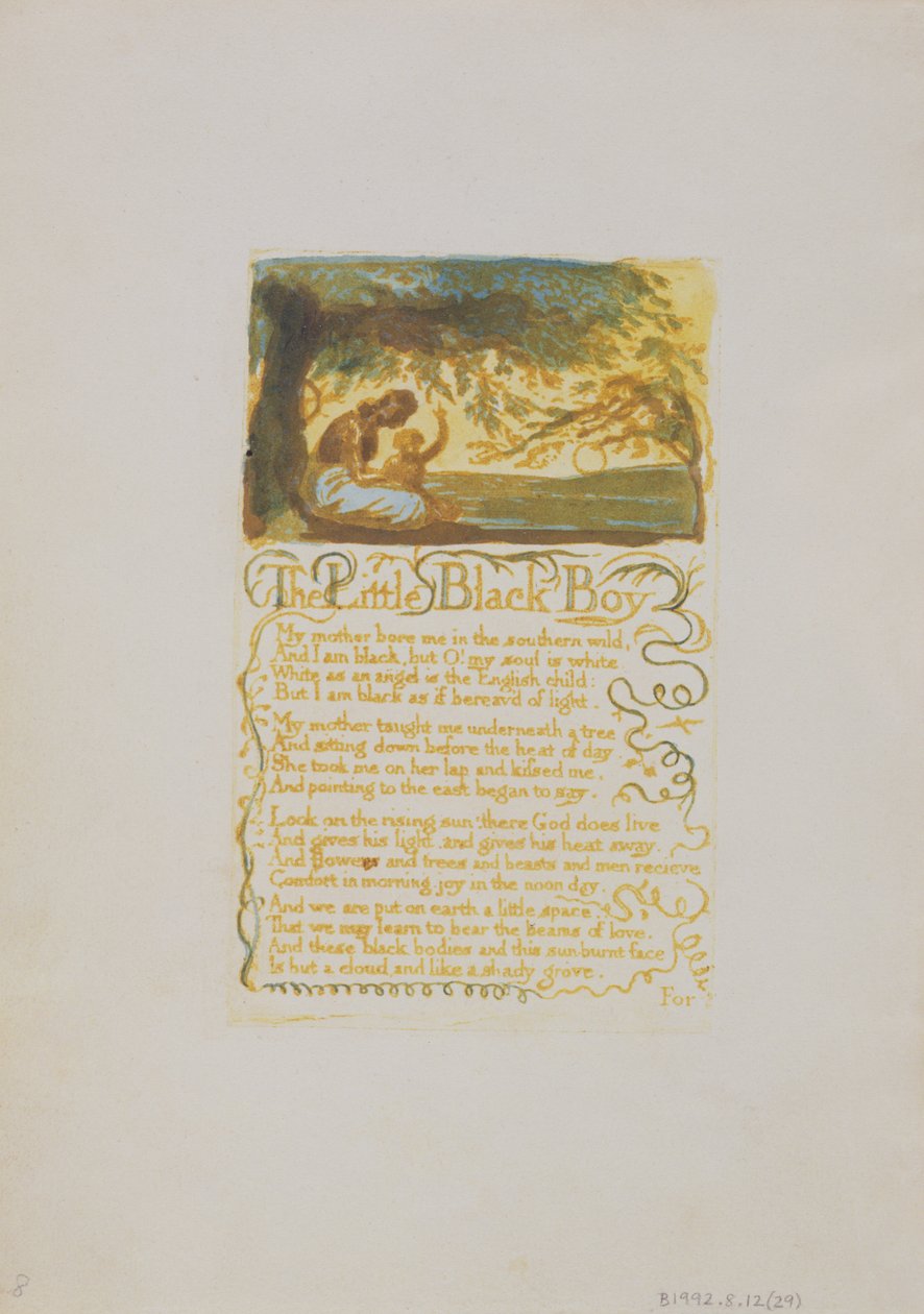 The Little Black Boy, levy 29 Songs of Innocencesta, 1789 (reliefetsaus wc:llä) tekijältä William Blake