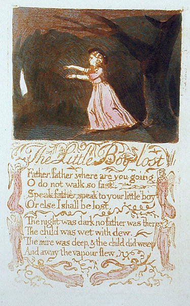 The Little Boy Lost, levy 20 julkaisusta Songs of Innocence, 1789 (reliefetsaus wc:llä) tekijältä William Blake