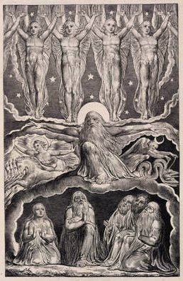 Herra vastaa Jobille pyörteestä, levy 14 julkaisusta Illustrations of the Book of Job, 1825 tekijältä William Blake