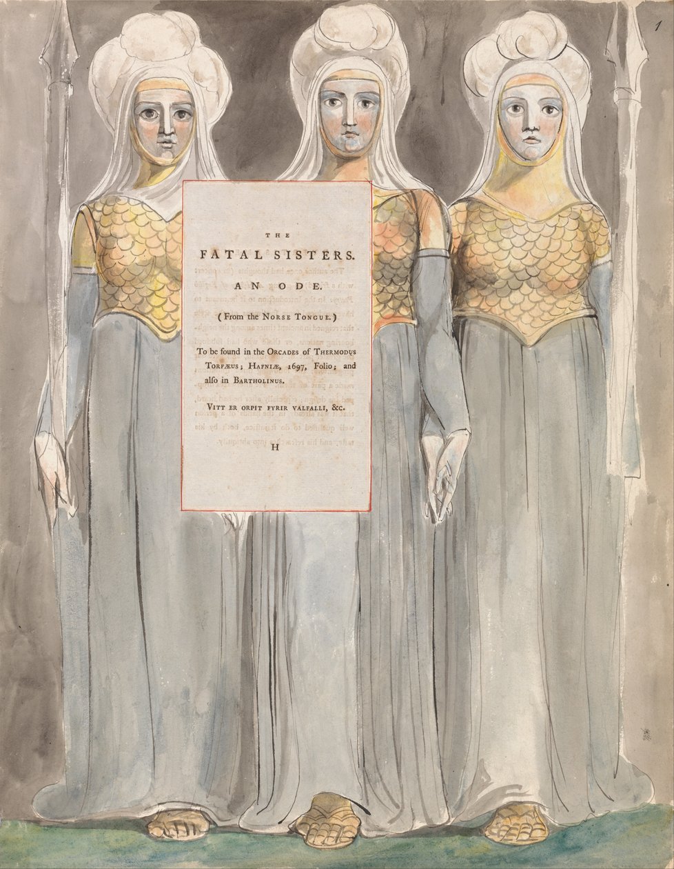 Thomas Greyn runot, muotoilu 67, Fatal Sisters. tekijältä William Blake