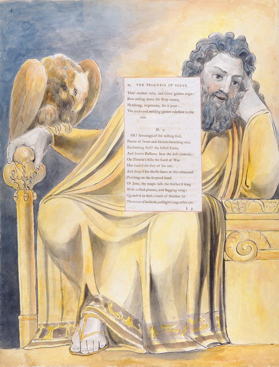 "The Progress of Poesy", suunnittelu 44 teoksesta "The Poems of Thomas Gray", 1797-98 (wc kynällä ja mustalla musteella paperilla) tekijältä William Blake