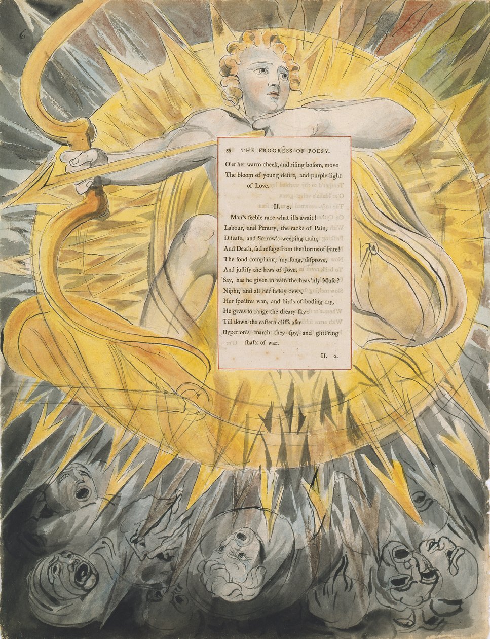 The Progress of Poesy, teoksesta "The Poems of Thomas Gray", julkaistu 1797-98 (wc ja musta muste paperilla) tekijältä William Blake