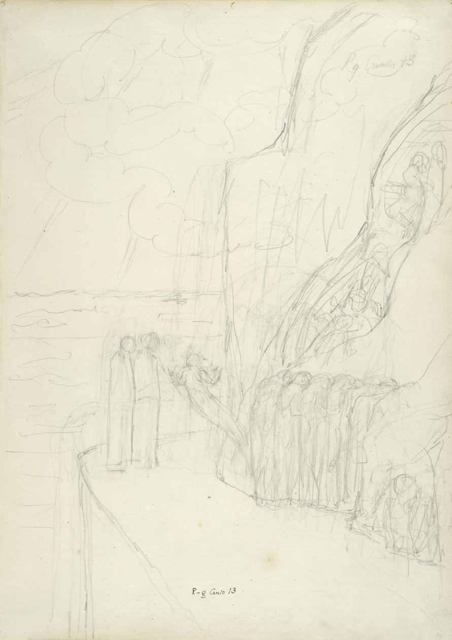 The Terrace of Envious Souls, kuvitus Dante Alighierin jumalalliseen komediaan, 1824-27 (kynä ja liitu paperille) tekijältä William Blake