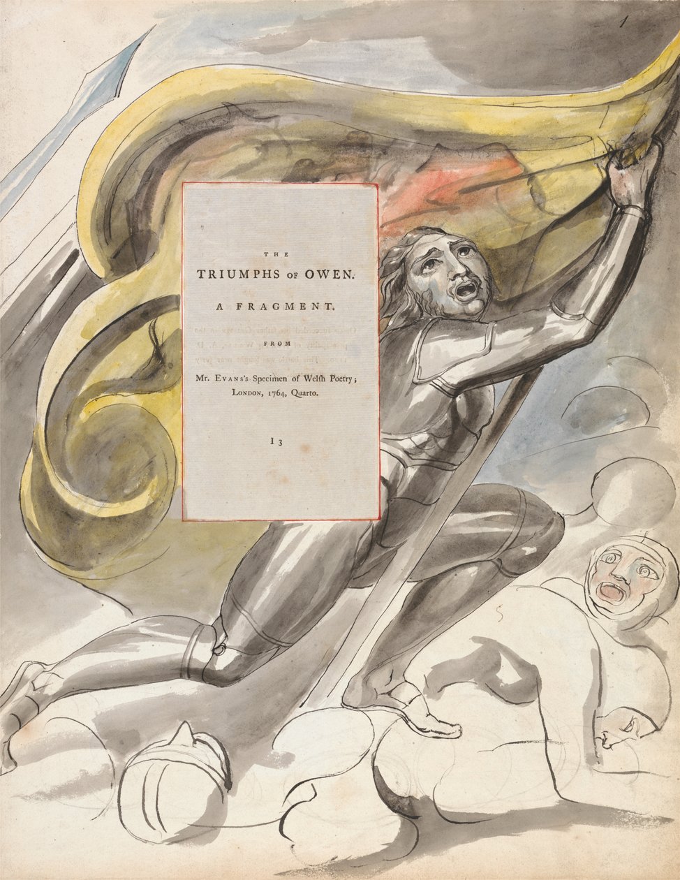 The Triumphs of Owen, Design 87 teoksesta The Poems of Thomas Gray, 1797-98 (wc kynällä ja musteella paperille) tekijältä William Blake