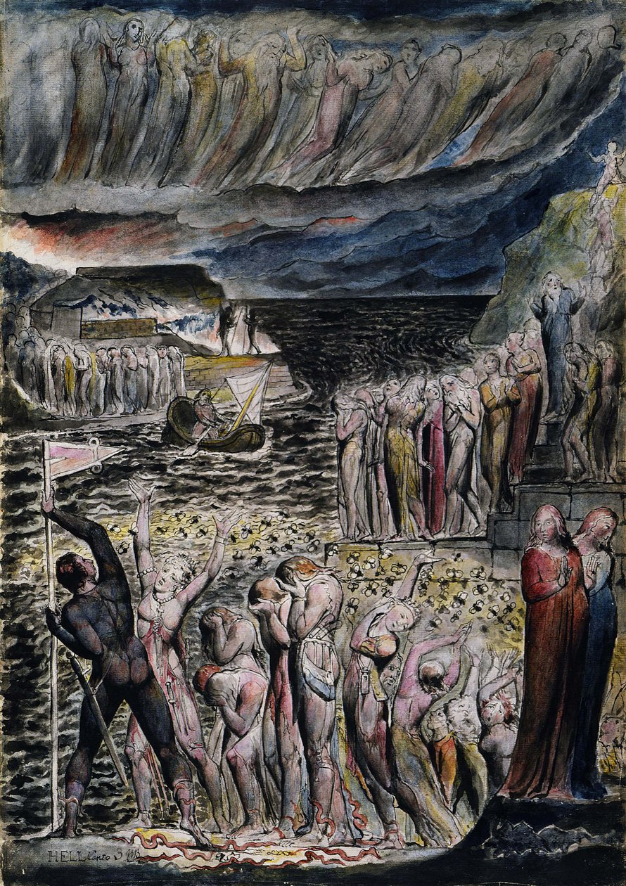 Helvetin eteinen ja sielut, jotka tarvitsevat ylittää Acheronin tekijältä William Blake