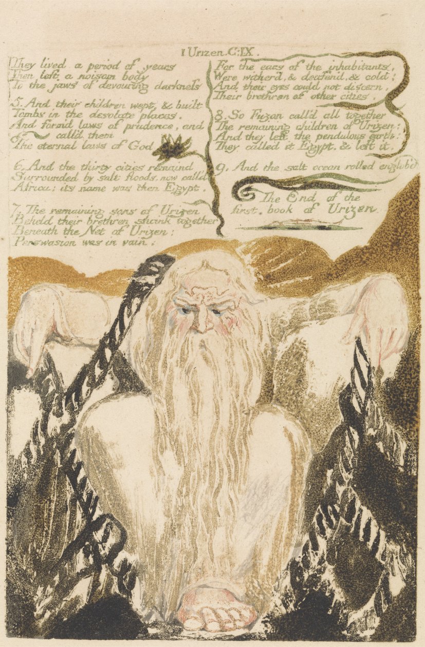 He ovat eläneet vuosia, levy 25 Urizenin ensimmäisestä kirjasta, 1794 (reliefetsaus wc:llä) tekijältä William Blake