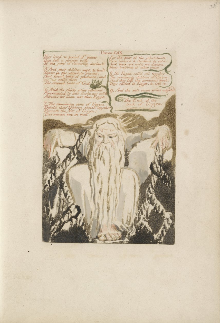 He elivät vuosia..., levy 27 Urizenin ensimmäisestä kirjasta, 1794 (väripainettu kohokuvio musteella ja wc:llä paperille) tekijältä William Blake