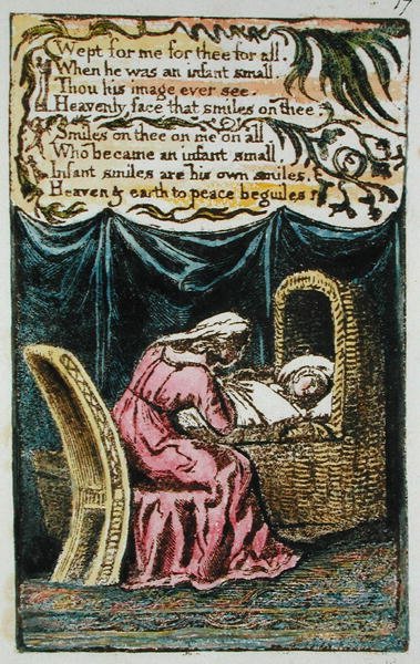 Wept for Me... kuvitus Songs of Innocence and of Experiencesta (Bentley Copy L) pl.17 (Bentley 17) 1789-94 (reliefietsaus kynällä & wc:llä paperille) tekijältä William Blake