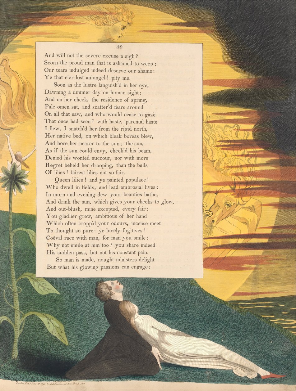 Nuoret yöajatukset, sivu 49, ikään kuin aurinko kadehtisi, tarkistaa hänen säteensä tekijältä William Blake