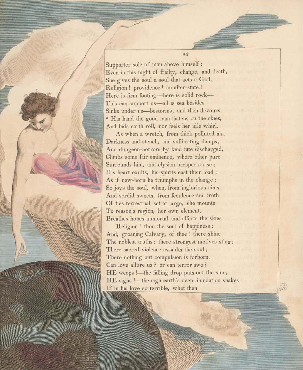 Nuorten yön ajatukset, Sivu 86, Hänen kätensä Hyvä mies kiinnittyy taivaalle tekijältä William Blake