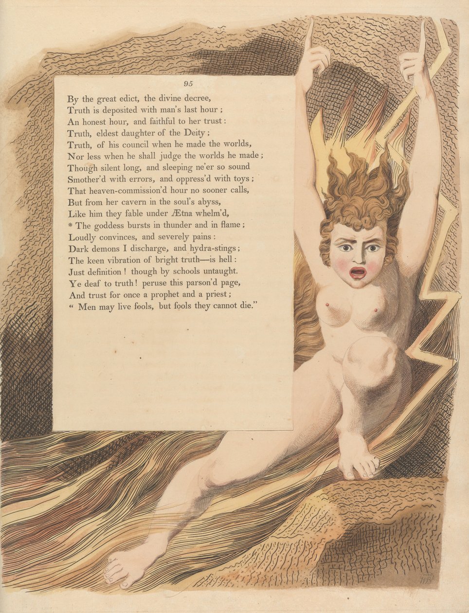 Nuorten yön ajatukset, Sivu 95, Jumalatar puhkeaa ukkosta ja liekkiä tekijältä William Blake