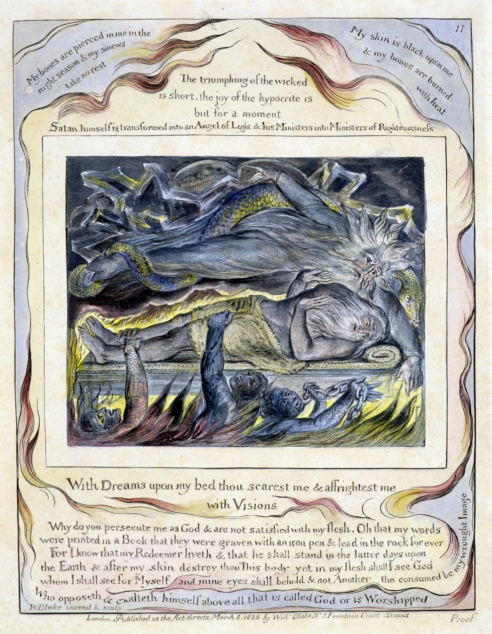 levy 11 Jobin kirja, 1825 (kaiverrus, wc ja pesu) tekijältä William Blake