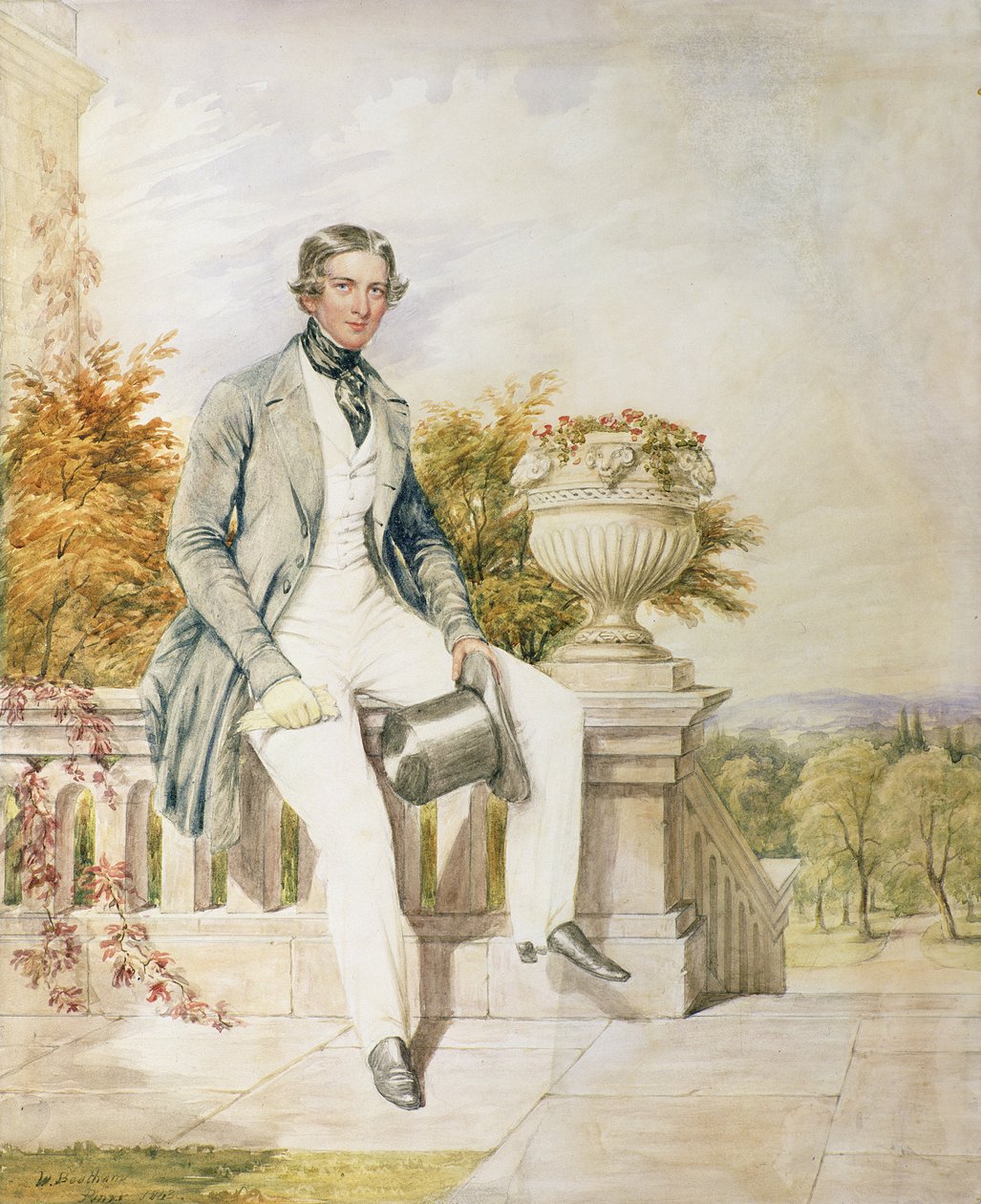 Muotokuva istuvasta herrasmiehestä terassilla, 1843 tekijältä William Bootham