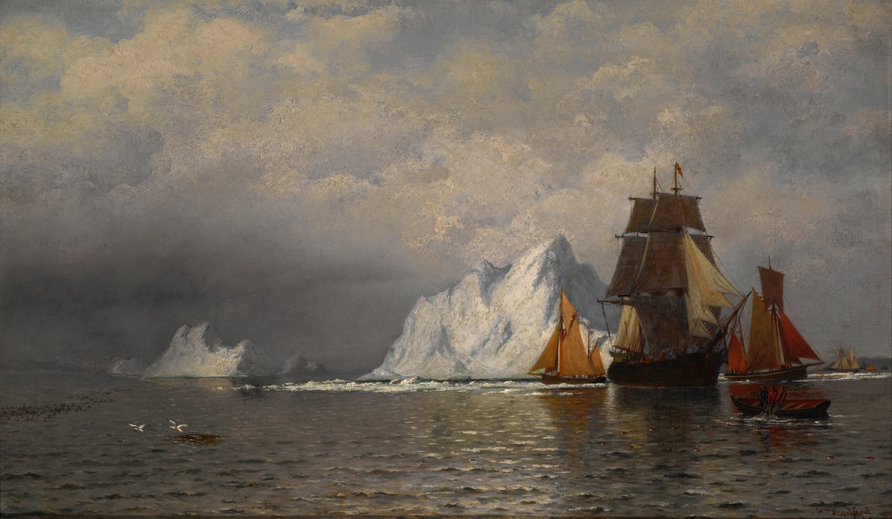 Valaanpyynti- ja kalastusalukset lähellä Labradorin rannikota tekijältä William Bradford
