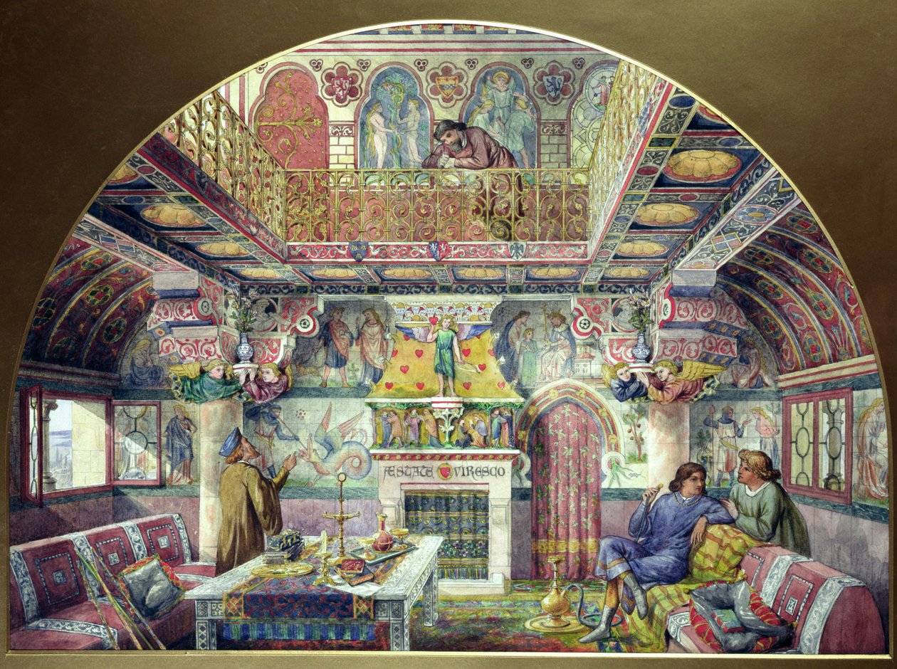 Suunnitelma Cardiffin linnan kesätupakkahuoneen koristeluun, 1870 tekijältä William Burges