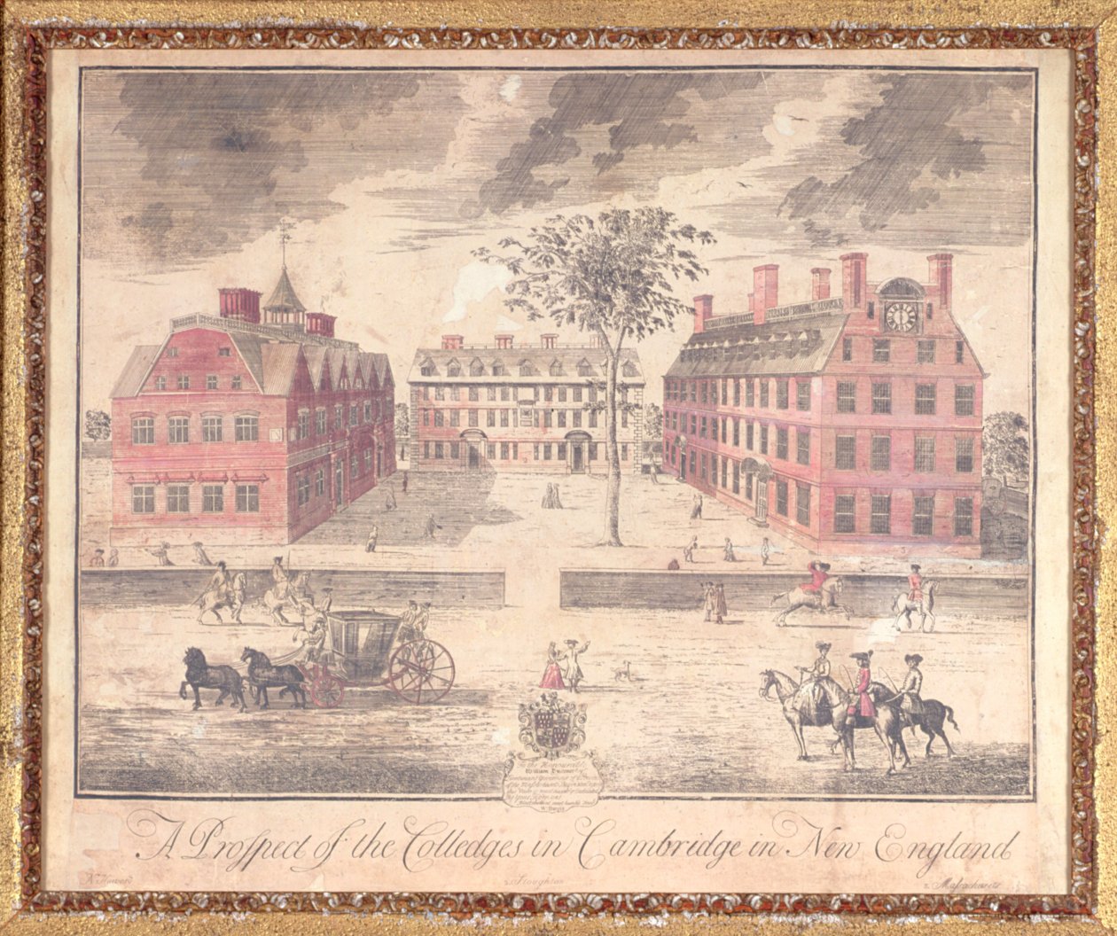 Prospect of the Colleges in Cambridge Uudessa Englannissa, kaiverrus John Harrisin (fl.1686-1740), 1726 (käsinvärinen kaiverrus) tekijältä William Burgis