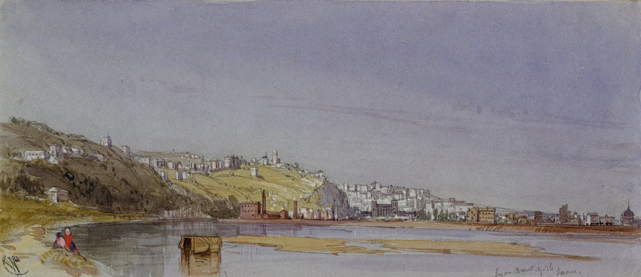 Lyon on the Saone and Rhone, 1836 (wc ja kynä paperilla) tekijältä William Callow