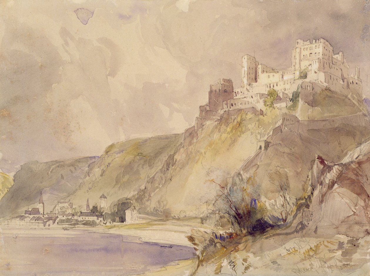 Rheinfels ja St. Goar (wc paperilla) tekijältä William Callow