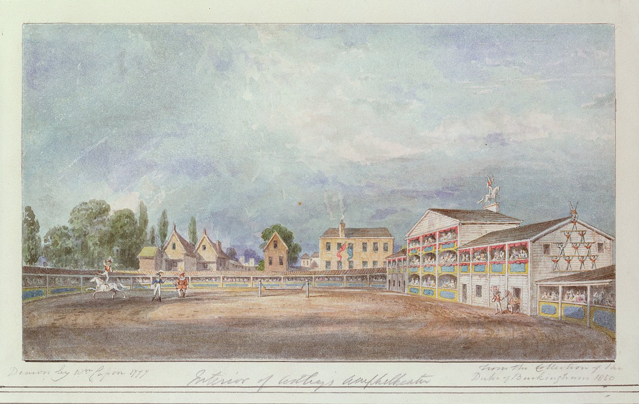Näkymä Astleyn amfiteatterille, 1777 tekijältä William Capon