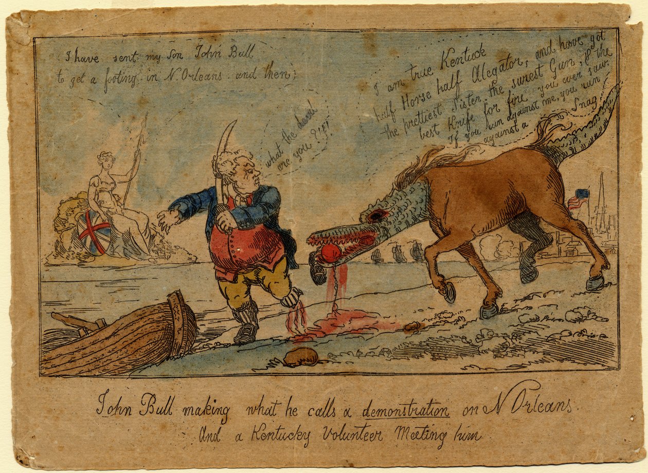 John Bull tekee mielenosoituksen, n. 1815 (käsinvärinen etsaus) tekijältä William Charles