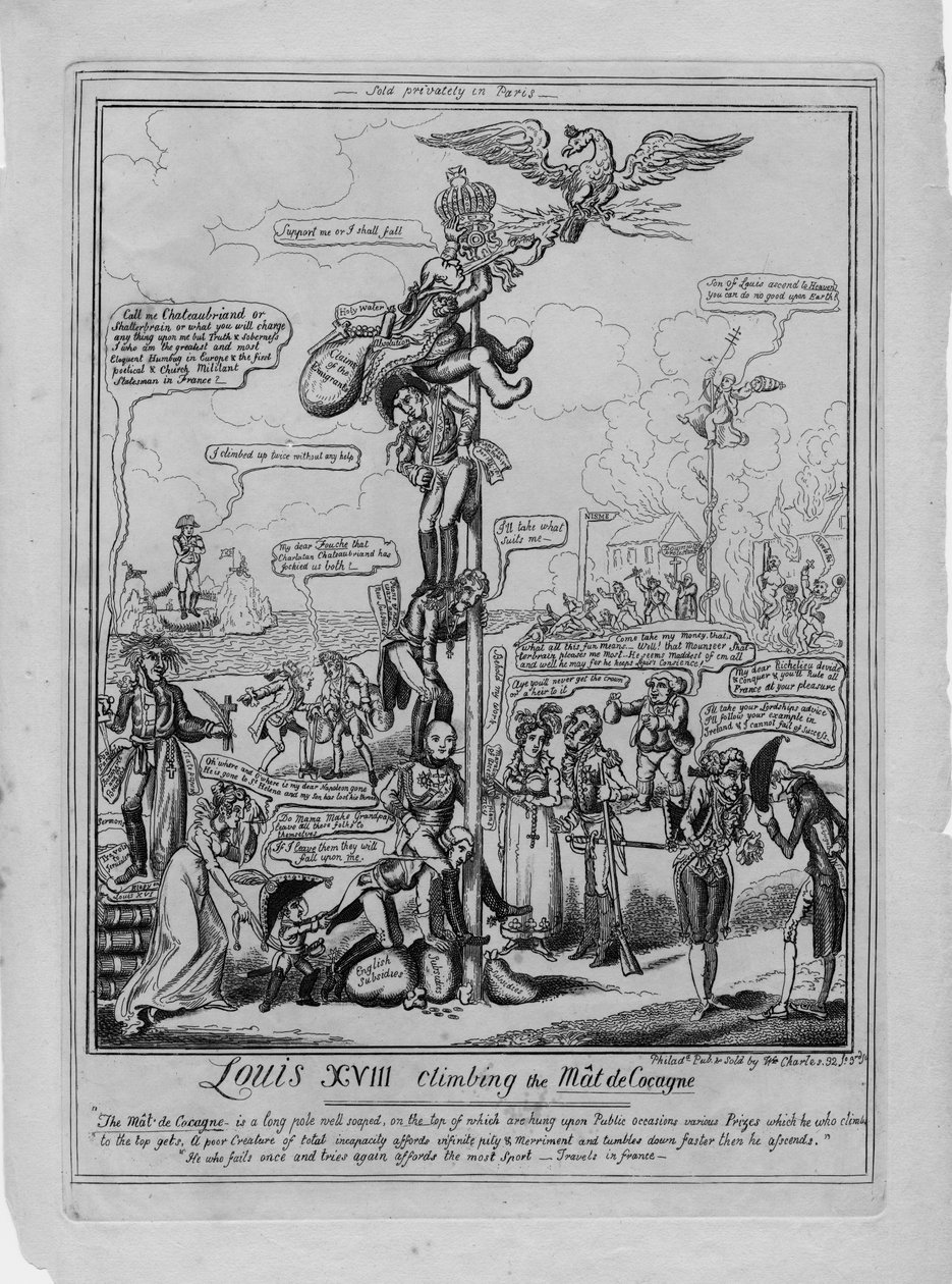 Ludvig XVIII kiipeämässä Mat de Cocagnelle tekijältä William Charles
