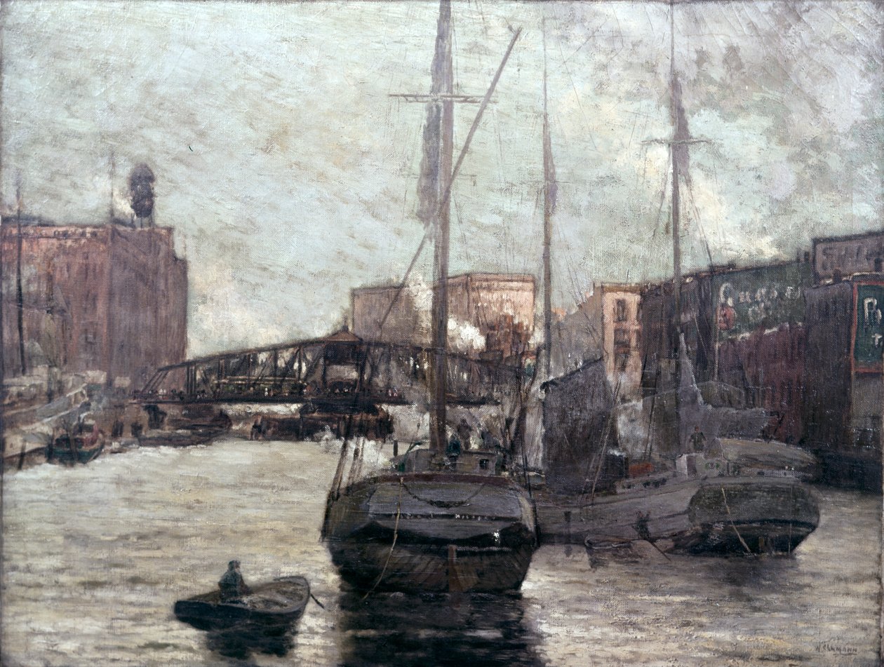 Näkymä Chicago-joelle, jossa näkyy Clark Street Bridge, 1910-1212 tekijältä William Clusmann