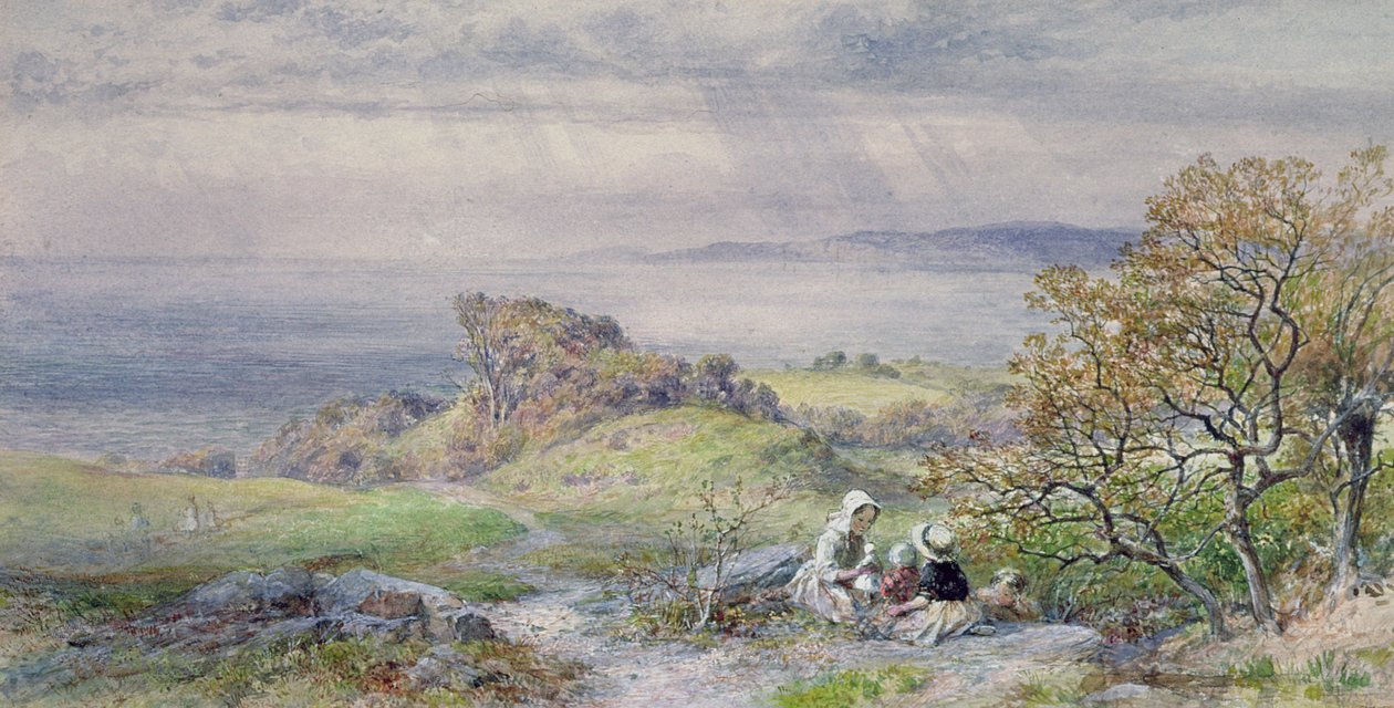 Rannikkokohtaus lasten kanssa etualalla, 1800-luku tekijältä William Collins