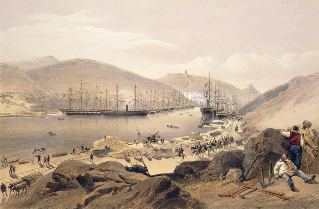 Balaklava, lautanen "The Seat of War in the East", pub. Paul und Dominic Colnaghi und Co., 1856 tekijältä William Crimea Simpson