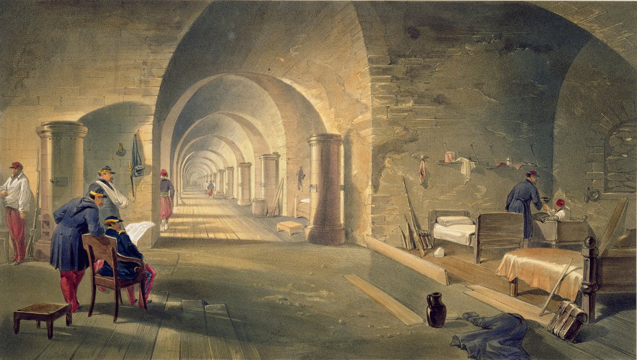 Fort Nicholasin sisustus, "The Seat of War in the East" -levy, pubi. Paul und Dominic Colnaghi und Co., 1856 tekijältä William Crimea Simpson