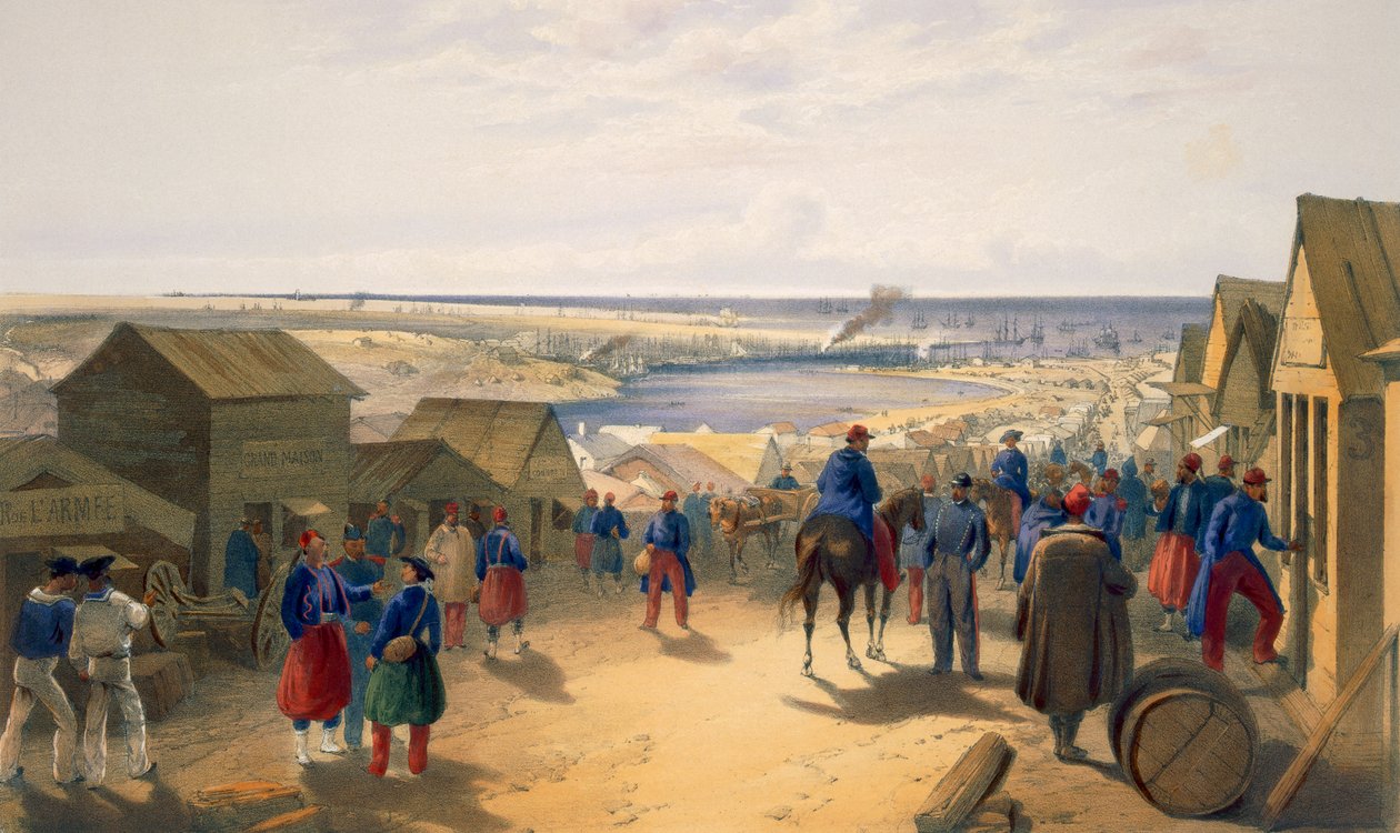Kamiesch, lautanen "The Seat of War in the East" -pubista. Paul und Dominic Colnaghi und Co., 1856 tekijältä William Crimea Simpson