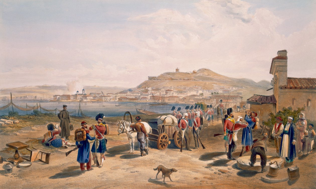 Kertch pohjoisesta, lautanen "The Seat of War in the East" -pubista. Paul und Dominic Colnaghi und Co., 1856 tekijältä William Crimea Simpson