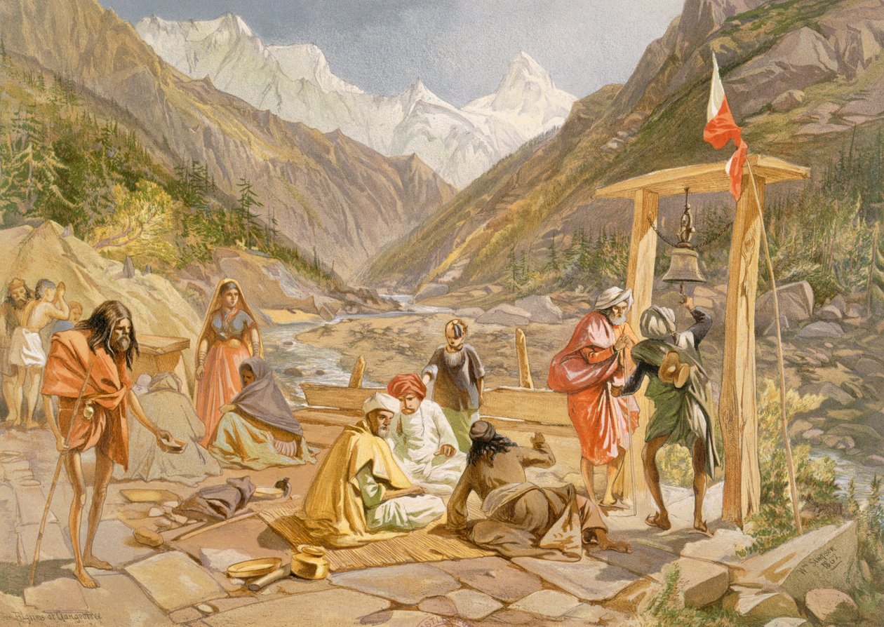 Pilgrims at Gangootree, Intian muinainen ja moderni, 1867 tekijältä William Crimea Simpson