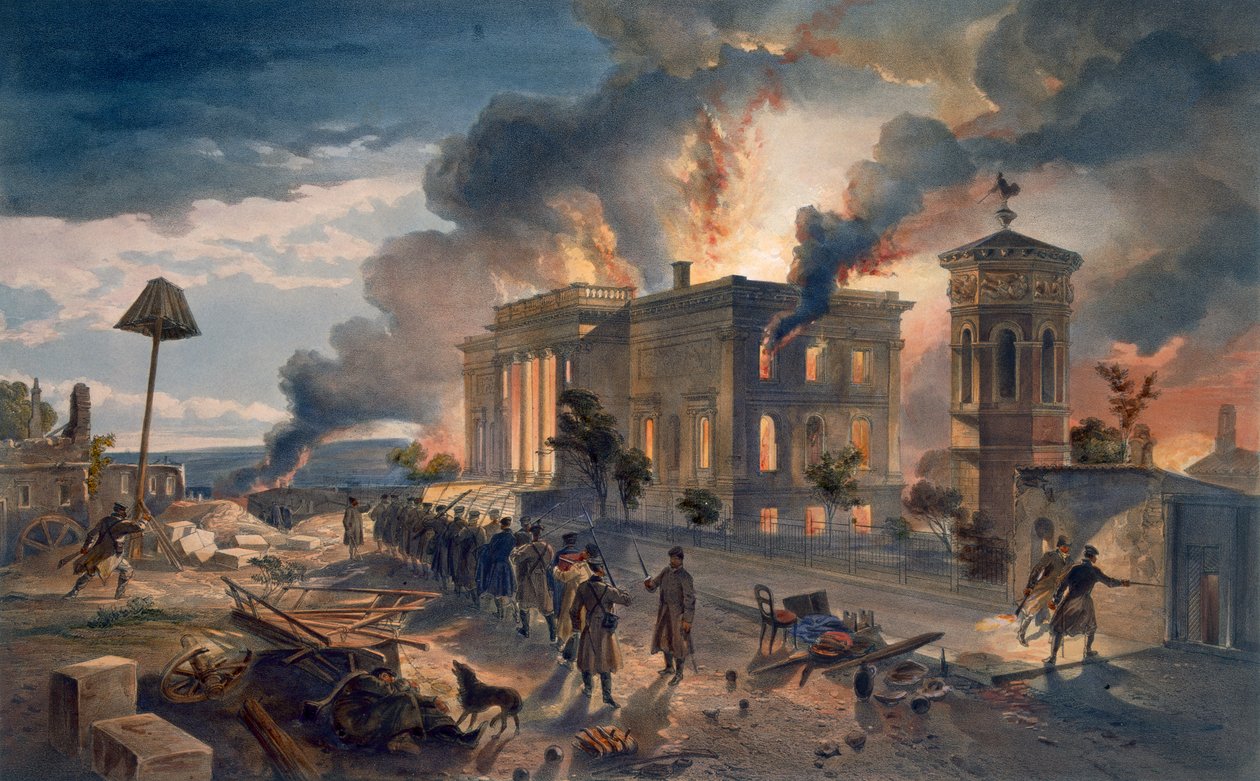 Julkinen kirjasto ja Tuulien temppeli, levy "The Seat of War idässä", pubi. Paul und Dominic Colnaghi und Co., 1856 tekijältä William Crimea Simpson