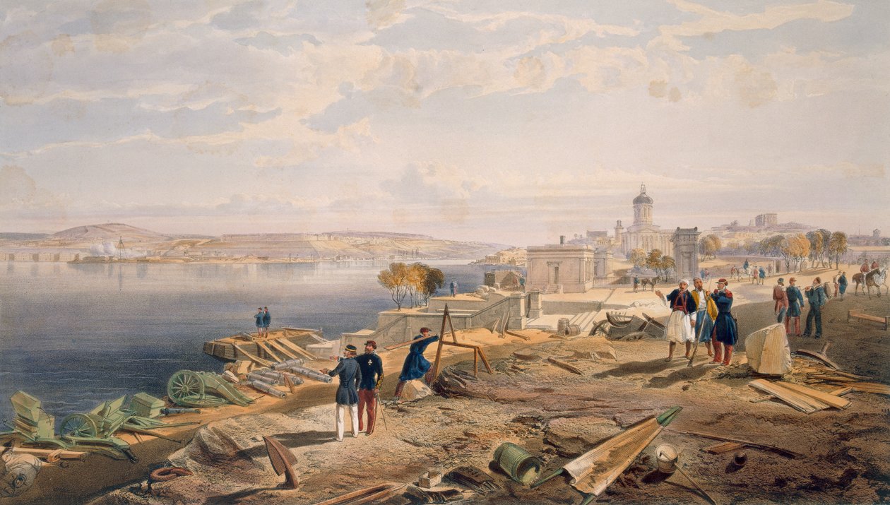 Sebastopol Fort Nicholasin takaosasta, levy "The Seat of War in the East" -pubista. Paul und Dominic Colnaghi und Co., 1856 tekijältä William Crimea Simpson
