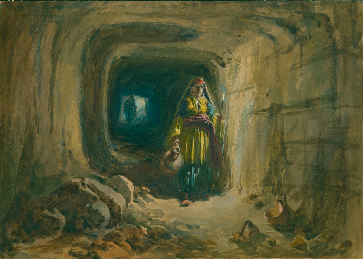 Maanalainen käytävä Neitsyen suihkulähteelle, Jerusalem, 1869 (wc ja kynä paperilla) tekijältä William Crimea Simpson