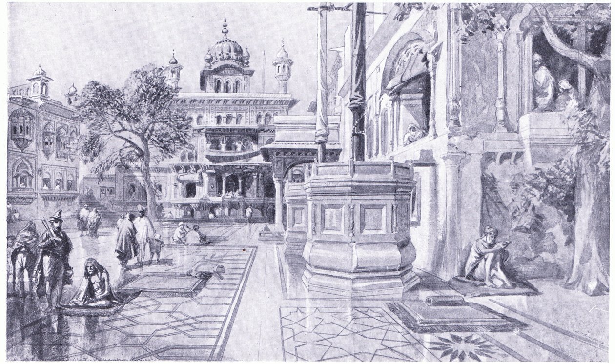 Akal Bunga kultaisessa temppelissä Amritsarissa, 1864 jKr tekijältä William Crimea Simpson