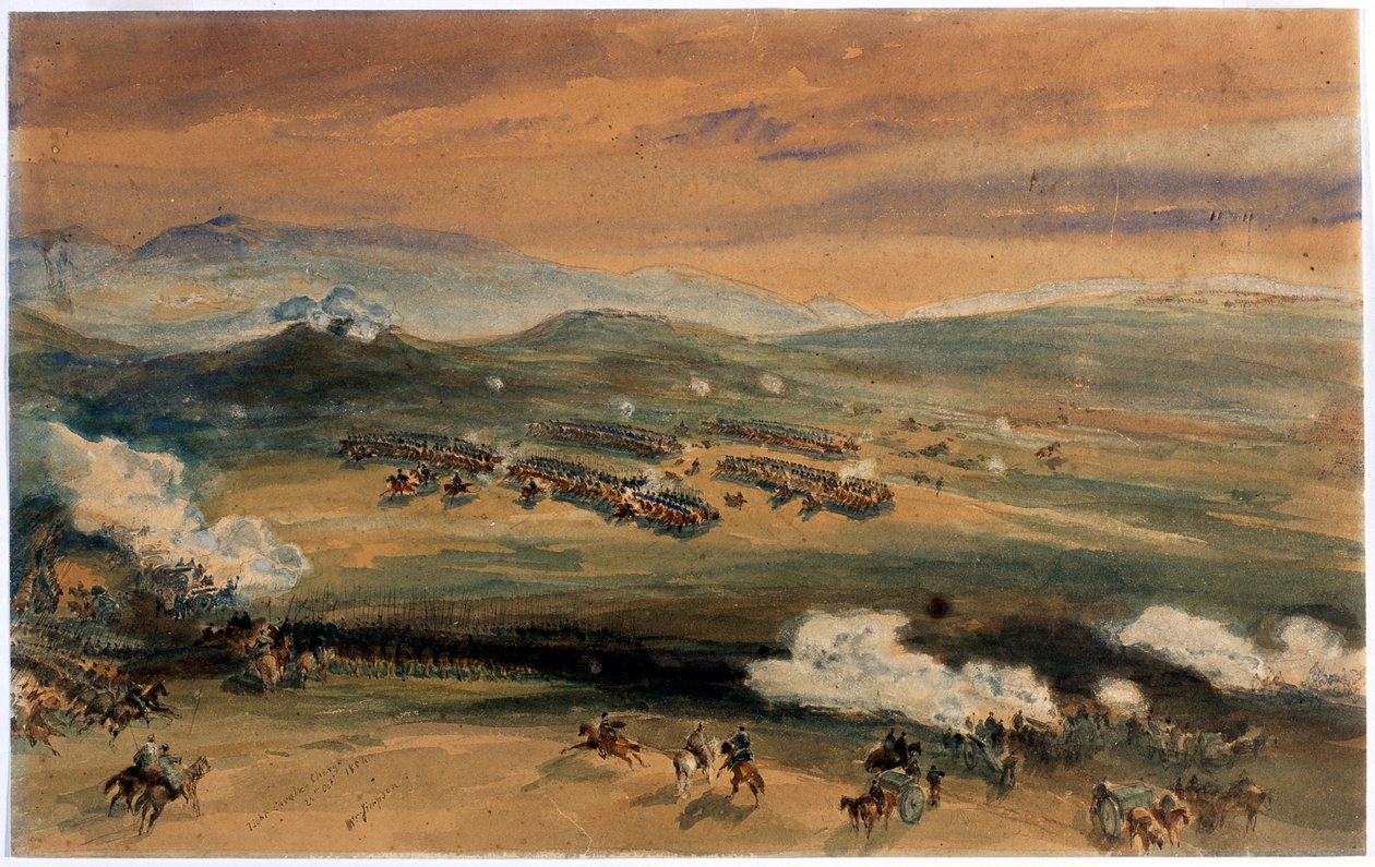 Kevyen prikaatin hyökkäys Balaklavan taistelussa, 1854. tekijältä William Crimea Simpson