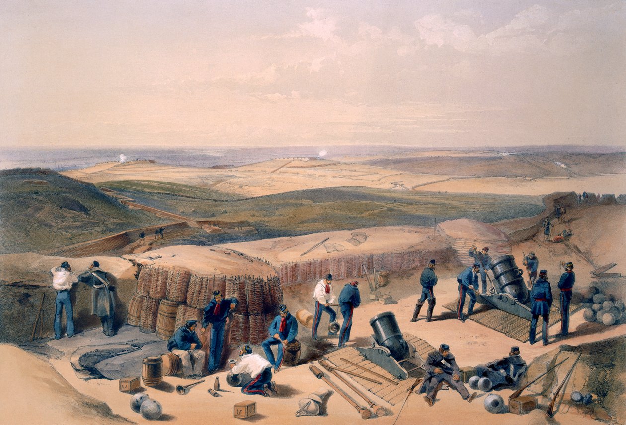 The New Works on the Right Attack, levy "The Seat of War in the East" -julkaisusta, julkaisija Colnaghi and Co., 1856 tekijältä William Crimea Simpson