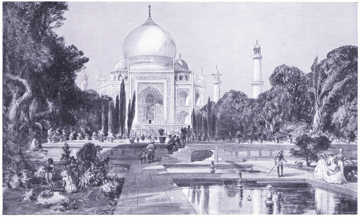 Taj Mahal Agrassa, sellaisena kuin se ilmestyi vuonna 1864 tekijältä William Crimea Simpson