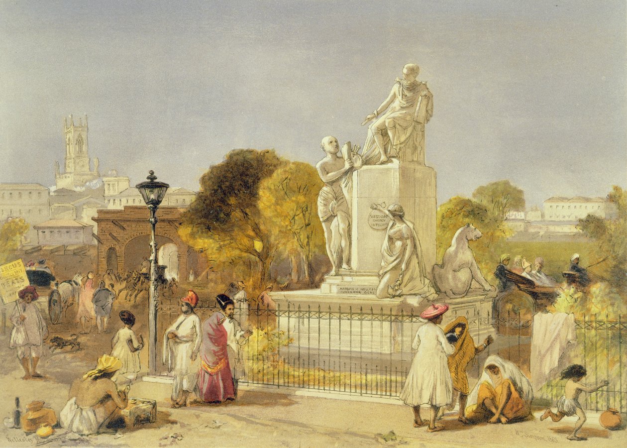 Wellesley-monumentti, Bombay, 1863 (chromolitho) tekijältä William Crimea Simpson