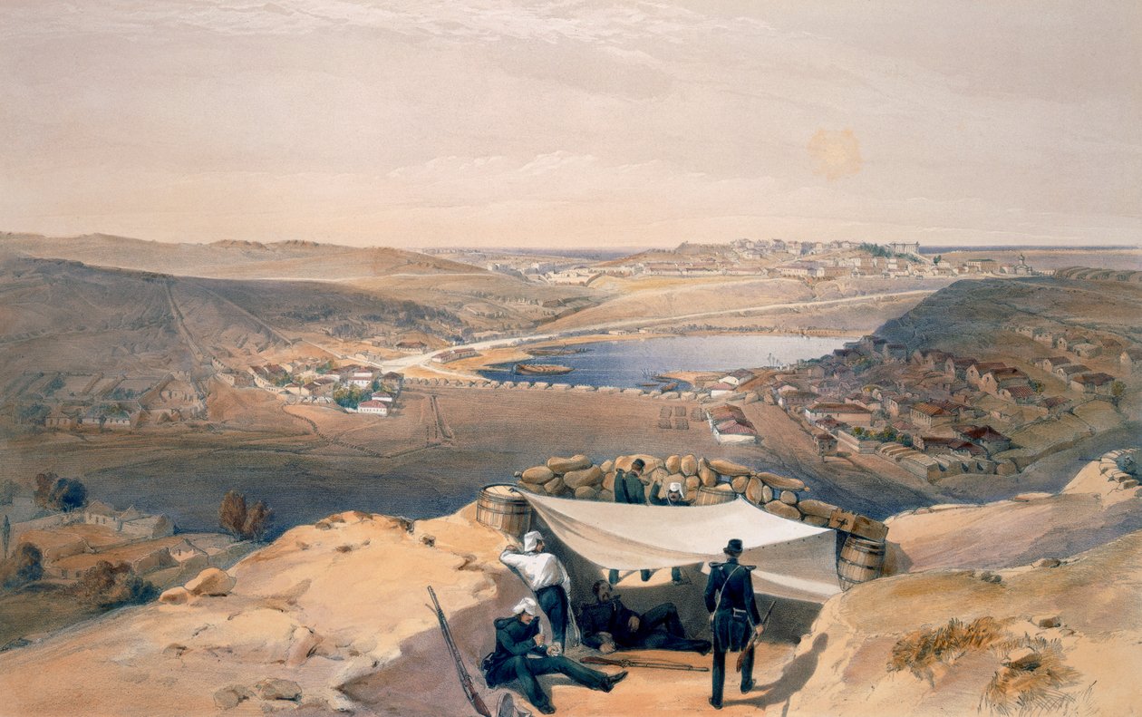 Town Batteries tai Sebastopolin sisälinnoitukset, levy "The Seat of War idässä", pubi. Paul und Dominic Colnaghi und Co., 1856 tekijältä William Crimea Simpson