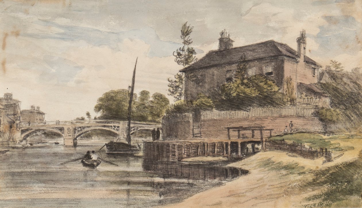 Berkshire: Windsorin silta niityltä Clewerille, Mr Collins" House, Young Cramer ja Blagsom veneessä, 18. heinäkuuta 1832 tekijältä William Crotch